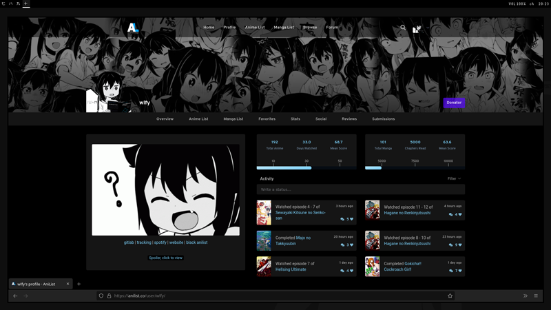 black anilist: screenshot of a profile