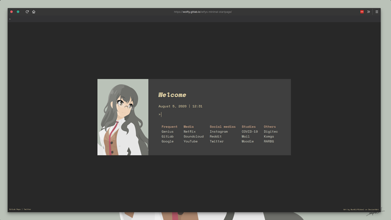 screenshot of the first version of my startpage