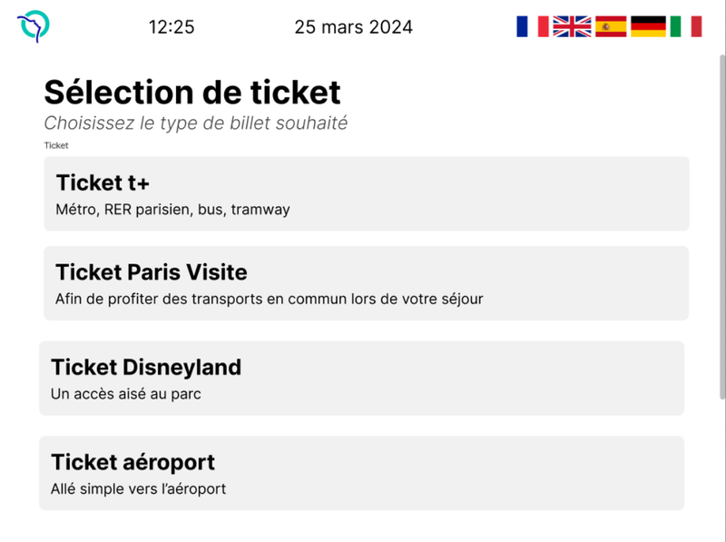 ticket selection panel